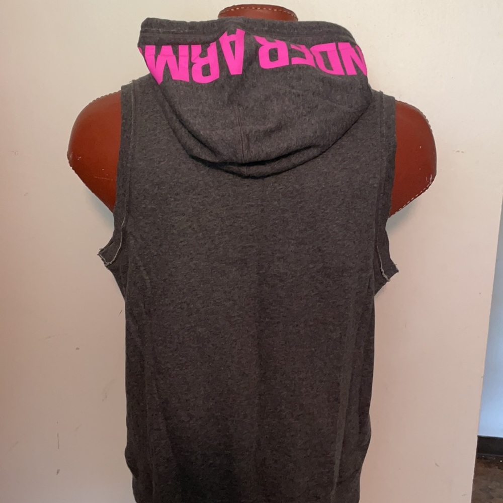 Under Armour Charcoal Gray Sleeveless Hoodie with Pink Logo - Picture 2 of 3